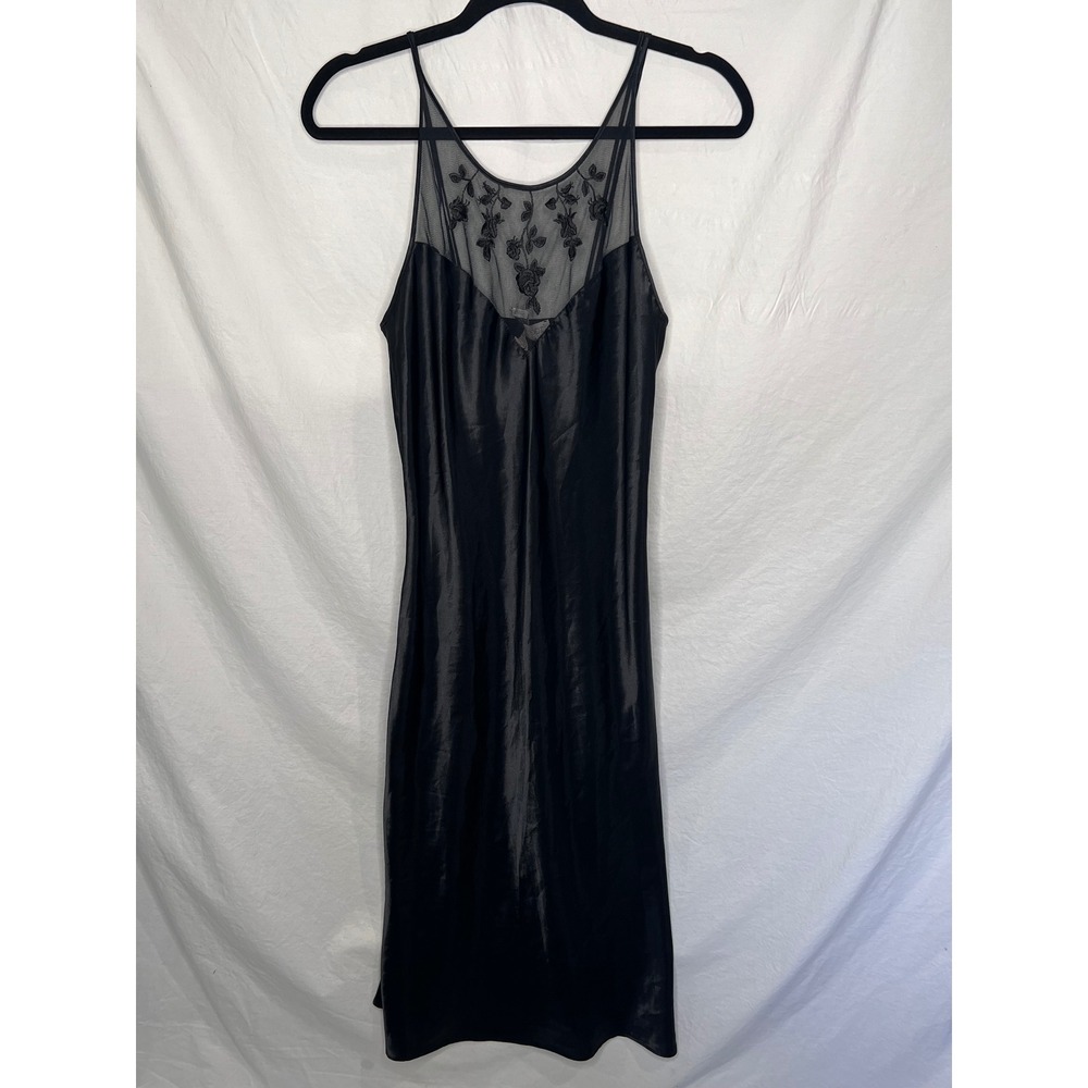Val Mode Lingerie Nightgown Women Small Black Mesh Floral Embroidered Slip Dress